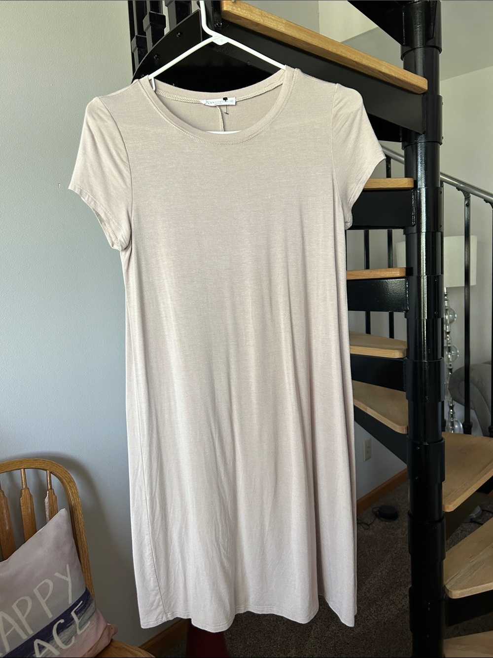 Everyday Short-Sleeve Swing Dress in Light Beige